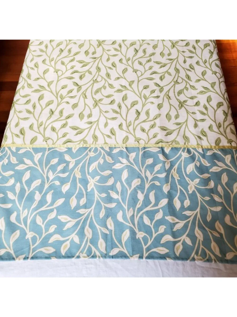 NWOT Vtg BH&G Shower Curtain Linen-Look Blue/Green, Ivory Leaves, Vines, Valance